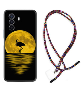 Huawei Nova Y70 Y90 Nova 9 SE  Kılıf Boyun Asklı Rasta Silikon Ay ve Flamingo 1775