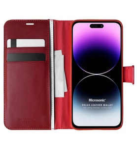 Microsonic Apple iPhone 14 Pro Max Kılıf Delux Leather Wallet Kırmızı