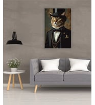 Damat Kedi Temalı Cam Tablo