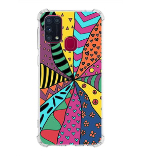 PrintiFy Samsung Galaxy M31 Uyumlu Retro Color 4 Baskılı Şeffaf Köşe Korumalı Antişok Kılıf