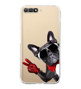 PrintiFy Huawei Y6 2018 ile Uyumlu Köpek 2 Kamera Korumalı Şeffaf Kılıf