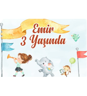 Fil ve Maymun Temalı Doğum Günü Afişi 50x70 cm