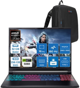 Acer Nitro V 16S Aı Amd Ryzen™ 7 260 32GB Ddr5 256GB SSD 8GB/RTX5060 85W 16"qhd+ 2560X1600 180Hz IPS Freedos Gaming Bilgisayar. NHU03EY001F06+ZETTAÇANTA
