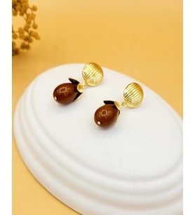 Kahve Işıltılı Gold Küpe