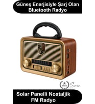 #NostaljikRadyo Solar Panelli Retro FM Radyo Bluetooth Hoparlör Şarjlı LED Fenerli USB TF Kart MP3 Ç