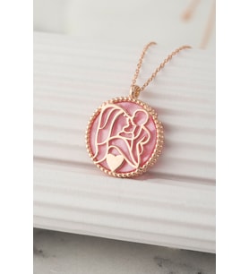 925 Ayar Gümüş Pembe Sedef Taşlı Bir Kalpte İki Can Kolyesi (Rose)