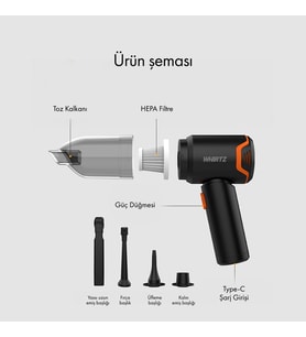 Şarjlı Araç Içi Süpürge - Kablosuz Kullanım, Güçlü Emiş Gücü WR-OA-1000, one size