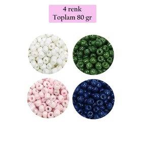 Dökme Cam Kum Boncuk Büyük Boy (6/0) 4 mm - 4 Renk - Toplam 80 Gram - BNC408