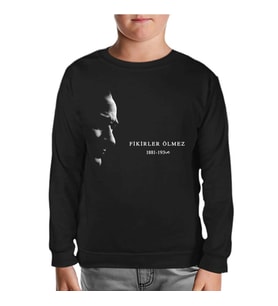 Atatürk - Fikirler Ölmez Siyah Çocuk Sweatshirt