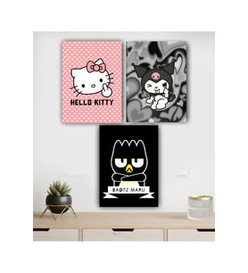 Hello City Badtz Maru Anime Kapı Süsü Uyarı Konsept Dekor Tablo set3'lü(19x28 cm)