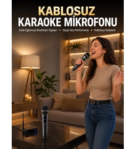 Profesyonel Kablosuz Mikrofon Seti Çift Mikrofonlu