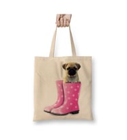 Botlu Pug Botlu Köpek Beyaz Bez Çanta Uzun Saplı Alışveriş Çantası Plaj Çantası