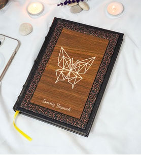 Kelebek Desenli Termo Deri + Ahşap Anı Defteri - Çizgili Defter - Hediyelik (17x24 cm- 320 Sayfa)