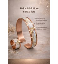 Kadın Bakır Bileklik Yüzük Set Güneş Işığı Model Ayarlanabilir Kelepçe Bilezik