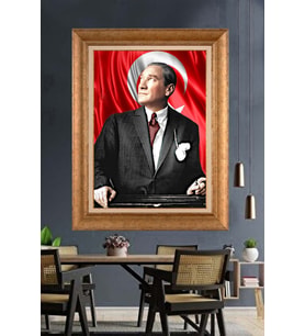 Altın Varaklı Çerçeveli Paspartulu Atatürk Tablo TR1232 (Gold)