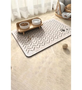 MAtGo Pati Beslenme Matı Çizgi Patili Su Geçirmez Kaymaz Krem Kedi Köpek Mama Paspası 50x70cm