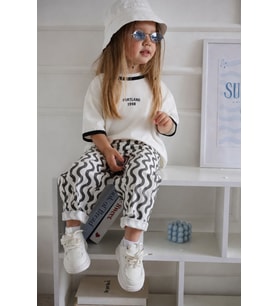 S Desenli Unisex Çocuk Kot Pantolon - SiyahKrem