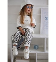 S Desenli Unisex Çocuk Kot Pantolon - SiyahKrem