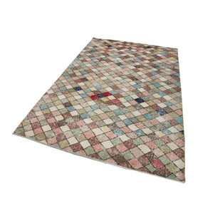 Krem Halı Geometrik Motifli Vintage Görünüm Salon Halısı El Dokuma Yünlü Konforlu