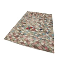 Krem Halı Geometrik Motifli Vintage Görünüm Salon Halısı El Dokuma Yünlü Konforlu