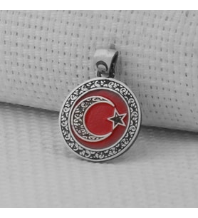 Gravür İşlemeli 925 Ayar Gümüş Küçük Boy Ay Yıldız Kolye Ucu