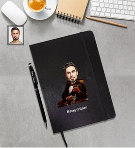 Kişiye Özel Babalar Günü Godfather Baba Karikatürlü Siyah Defter Kalem Hediye Seti Model-5