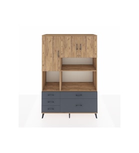 Hyperion Dolap 8 Raflı 5 Çekmeceli 3 Kapaklı 132x44x195 Çam-Çam/Antrasit