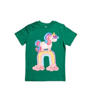 Unicorn baskılı pamuklu penye kumaş yazlık çocuk tişört (Yeşil)