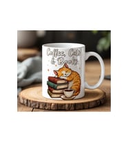Coffee Cats Books Tasarımlı Beyaz Seramik Baskılı Kupa Bardak 330ml