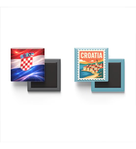Buzdolap Magnetleri - Hırvatistan Bayrağı ve Zagreb Posta Pulu Tema - 2'li Set Magneti