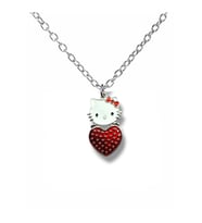 Hello Kitty Kalpli Kırmızı Figürlü Kolye – 60 cm Zincirli Sevimli Karakter Takısı (Gümüş)