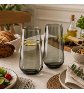 Füme Cam Bardak 2’li Set – Modern Tasarım, Şık ve Zarif Günlük Kullanım Bardakları, Su ve Soğuk İçecek Bardağı