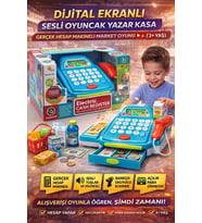 Dijital Ekranlı Sesli Oyuncak Yazar Kasa Gerçek Hesap Makineli Market Oyunu
