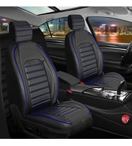 Volkswagen Polo Classic Uyumlu Lüx Deri Oto Koltuk Kılıfı Ön Arka Takım Orijinal Serisi SİYAH MAVİ