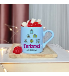 Turizmci Tasarımlı Kişiye Özel Mavi Türk Kahvesi Fincan
