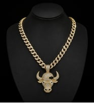 Hip Hop Iced Out Boğa Kafası Pendant Küba Zincir Kolye Ucu Charm