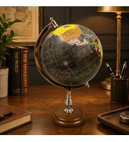 Dekoratif Dünya Küresi Ahşap Tabanlı Gold Detaylı Vintage Masaüstü Globe