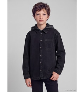 LCW Kids Siyah Kapüşonlu Erkek Çocuk Jean Gömlek