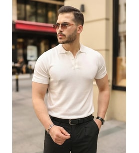 Erkek Düğmeli Yaka Pamuk Triko Tişört