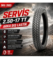 SERVİS 2.50-17 TT (İÇ LASTİK GEREKTRİR) LONG LİFE MOTOSİKLET ARKA DIŞ LASTİK