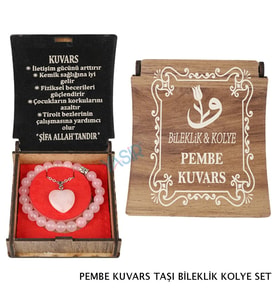 KUTULU KOLYE BİLEKLİK SETİ PEMBE KUVARS
