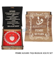 KUTULU KOLYE BİLEKLİK SETİ PEMBE KUVARS