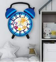 BK Gift Hayvan Figürlü Mavi Retro Çalar Saat Tasarımlı Kabartma Figürlü Ahşap Çocuk Duvar Saati-2, Ev Dekoru, Çocuk Odası Aksesuar