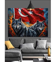 Türk Bayrağı Kurt Bozkurt Dekoratif Kanvas - Mdf Ahşap Tablo