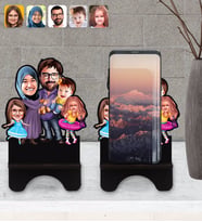 BK Gift Kişiye Özel Aile Karikatürlü Ahşap Biblo Telefon Standı-9