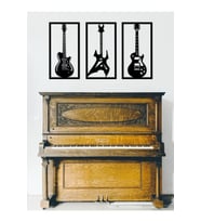 UNT 3'lü Gitar Duvar Dekoru - Süsü Ahşap Dekoratif Tablo (Siyah)