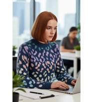Kadın Basic Oversize Kalıp Bisiklet Yaka Triko Kazak Animal Desenli Uzun Kollu Kış Günleri İçin