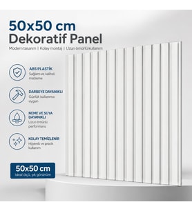 50cm x 50cm 1 Adet 3D Abs Malzeme PVC Dayanıklı Duvar Paneli Silinebilir Lambiri Model Beyaz Panel