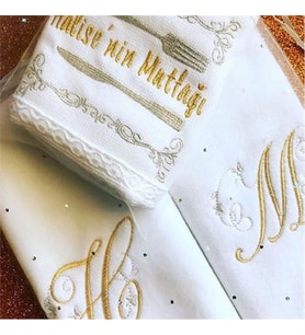 Kişiye Özel Nakışlı Kadife Beyaz El Havlusu 3 lü Set 30x50 Cm
