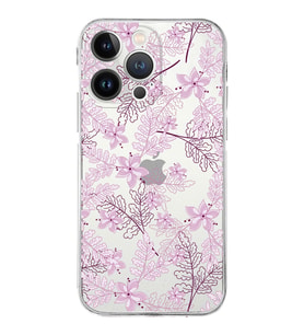 Apple iPhone 13 Pro MaxKamera Korumalı Tıpalı Kapak Floral Pudra Tasarımlı Şeffaf Kılıf